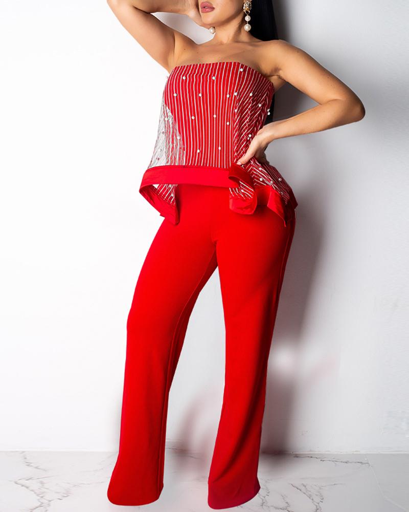 

Mesh Pearl Design Tube Jumpsuit