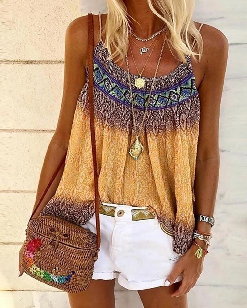 

Print Spaghetti Strap Casual Top, Orange