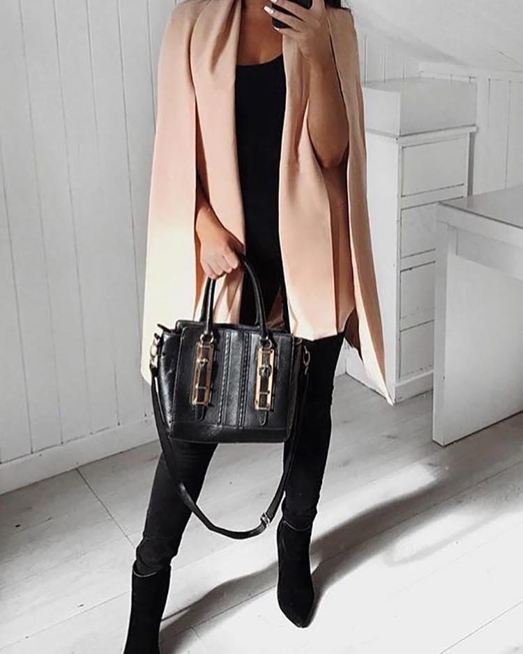 

Fashion Cape Sleeve Tailored Blazer Coat, Black