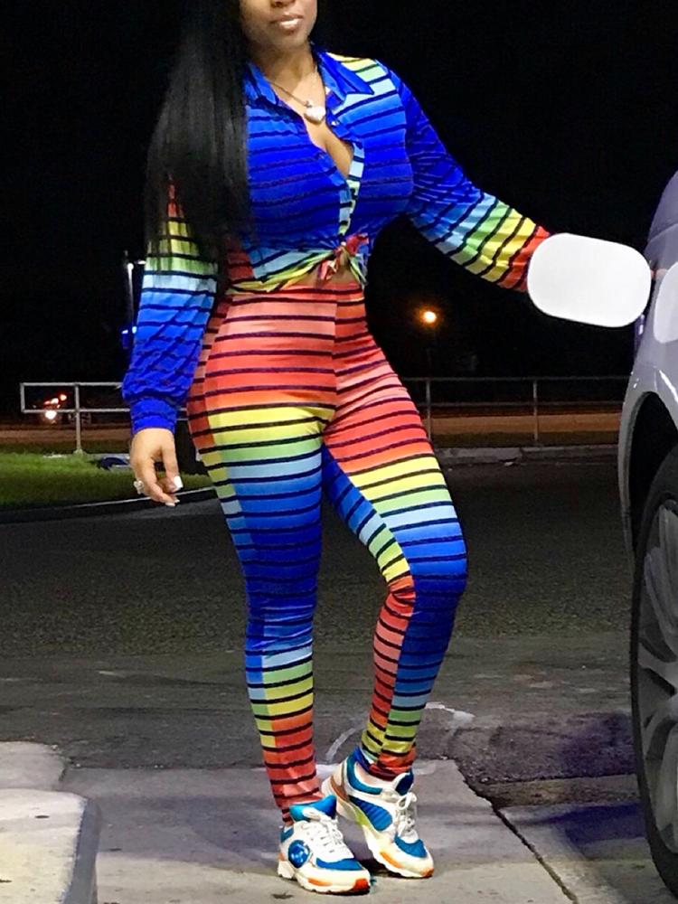 

Colorful Stripes Long Sleeve Shirt & Pants Sets