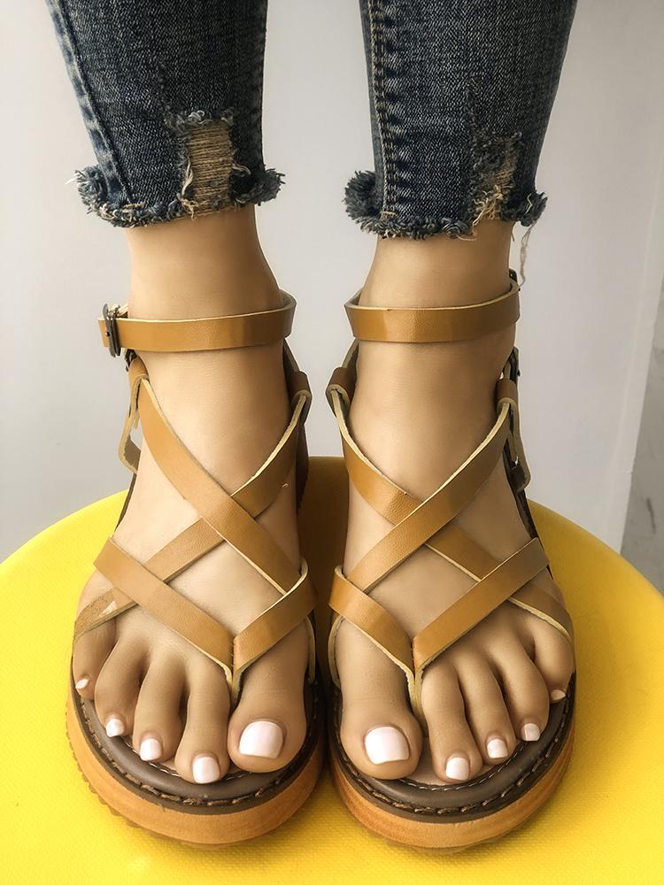 

Hollow Out Criss Flip Flops Flat Sandals, Yellow