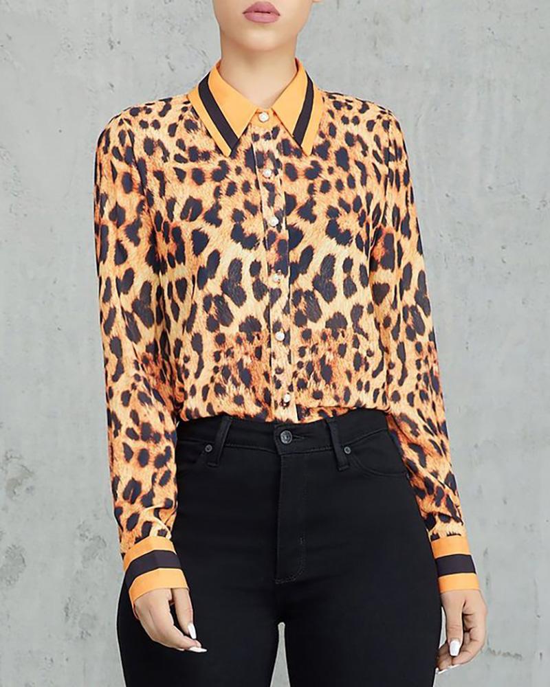 

Leopard Print Long Sleeve Insert Shirt