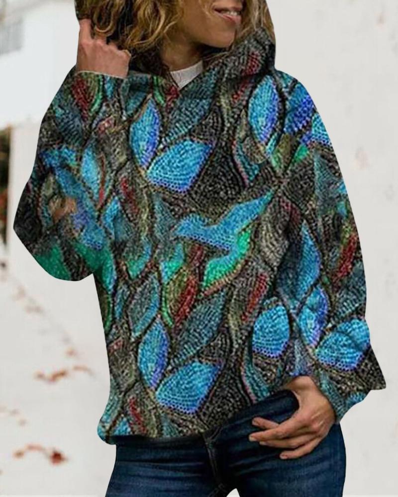 

Abstract Print Long Sleeve Casual Hoodie, Blue