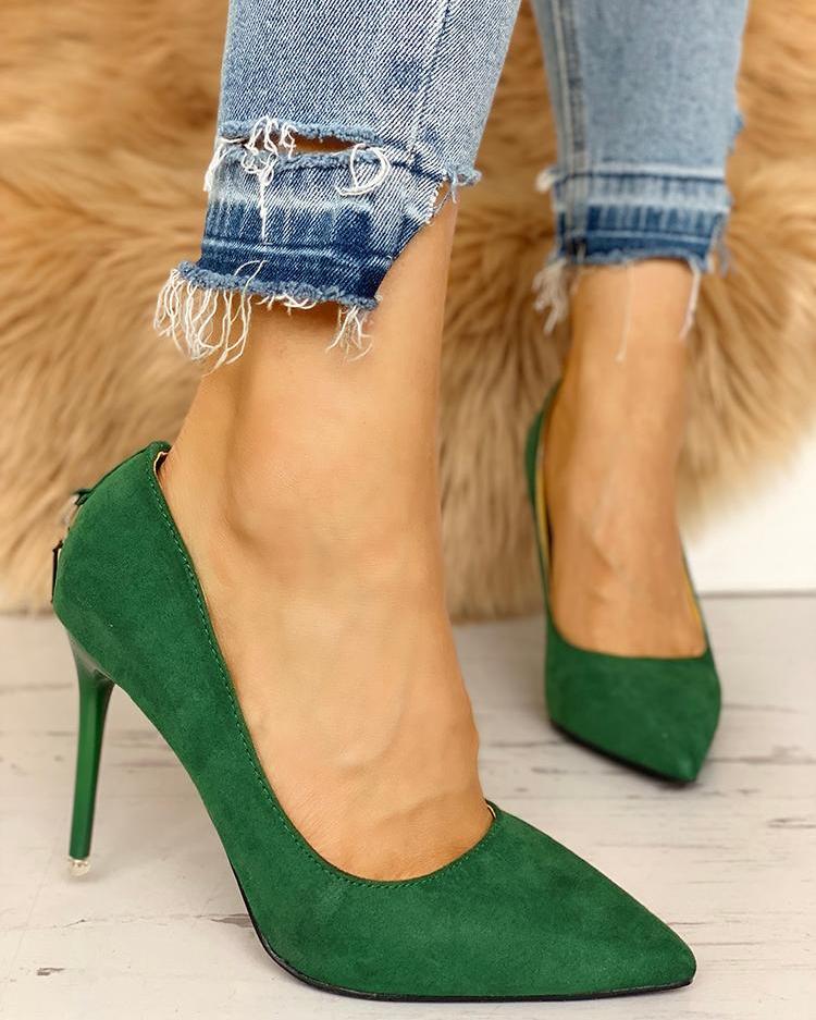 

Suede Pointed Toe Zipper Back Thin Heels, Green