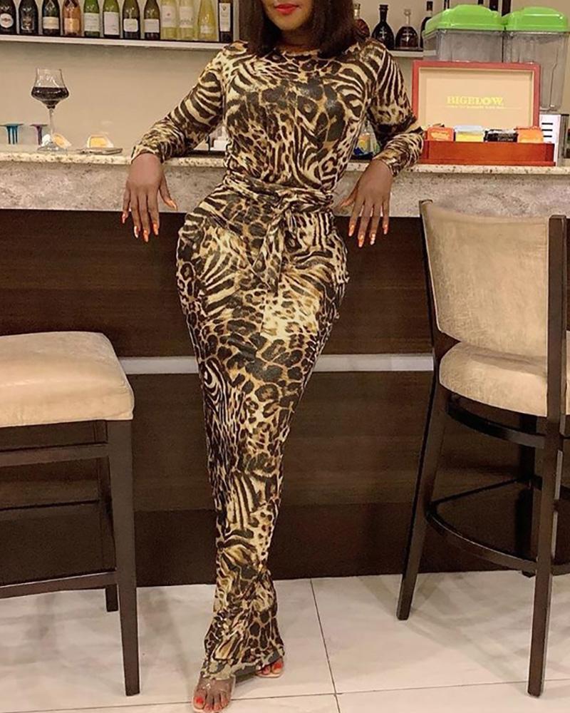 

Leopard Long Sleeve Bodycon Maxi Dress