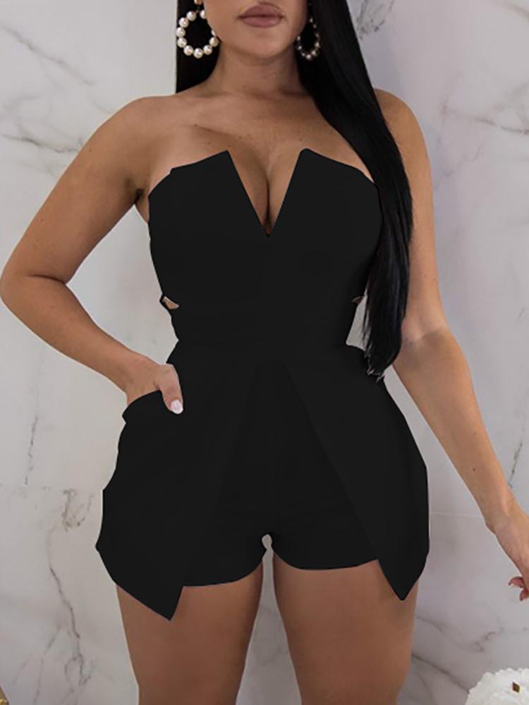 

V Neck Zipper Up Back Tube Romper