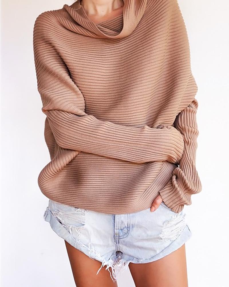 

Cowl Neck Ribbed Batwing Sleeve Sweater, Khaki