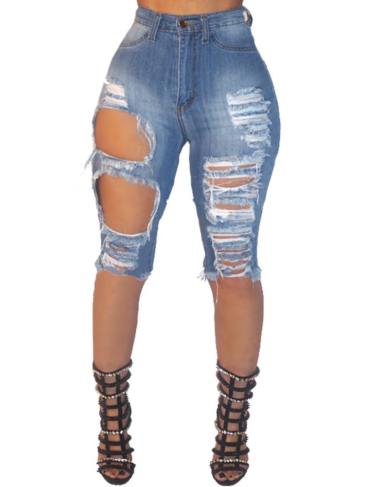 

Denim Ripped Raw Cut Holey Short Jeans