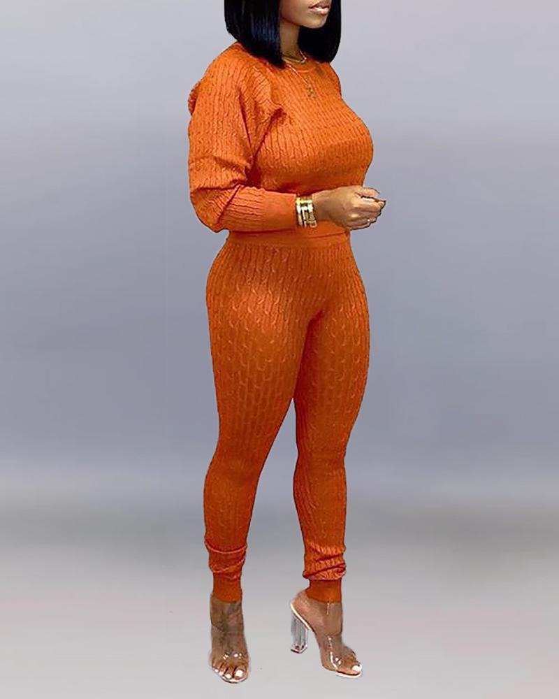 

Solid Long Sleeve Top & Pencil Pant Sets, Orange