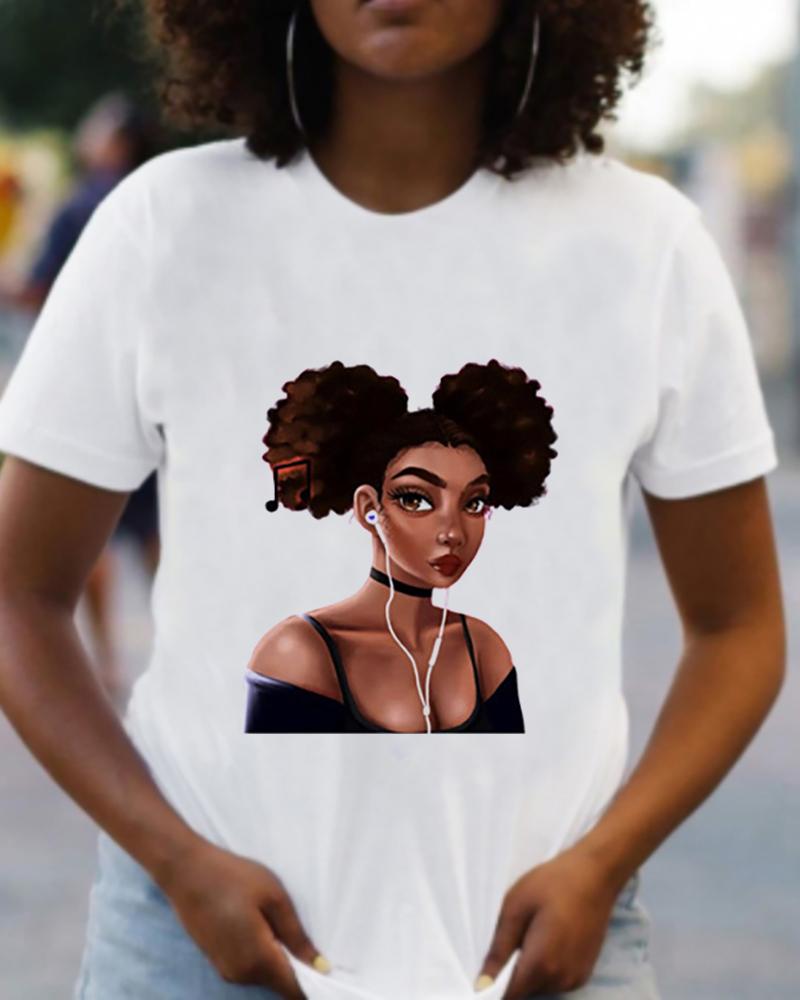 

Figure Print Short Sleeve Casual T-shirt, Style2