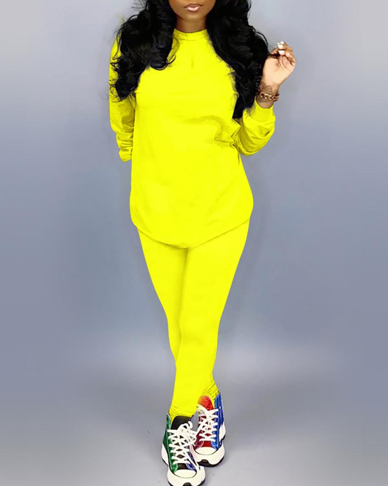 

Solid Long Sleeve Top & Leggings Sets, Yellow