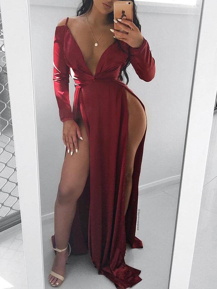 

Double Deep V Thigh Slit Maxi Dress