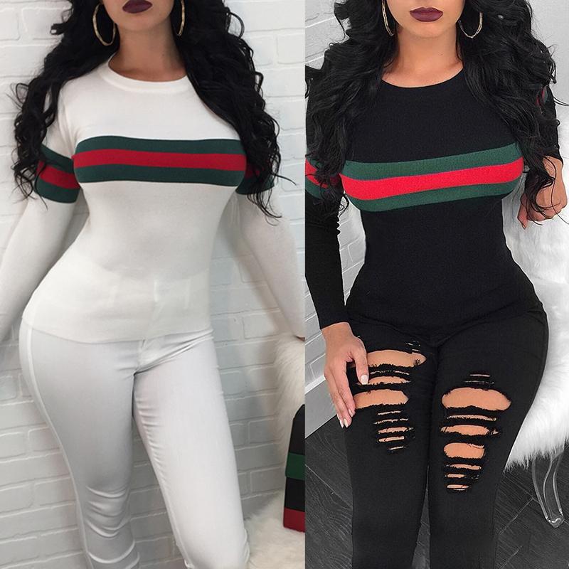 

Trendy Wide Contrast Stripes Casual T-shirt, White