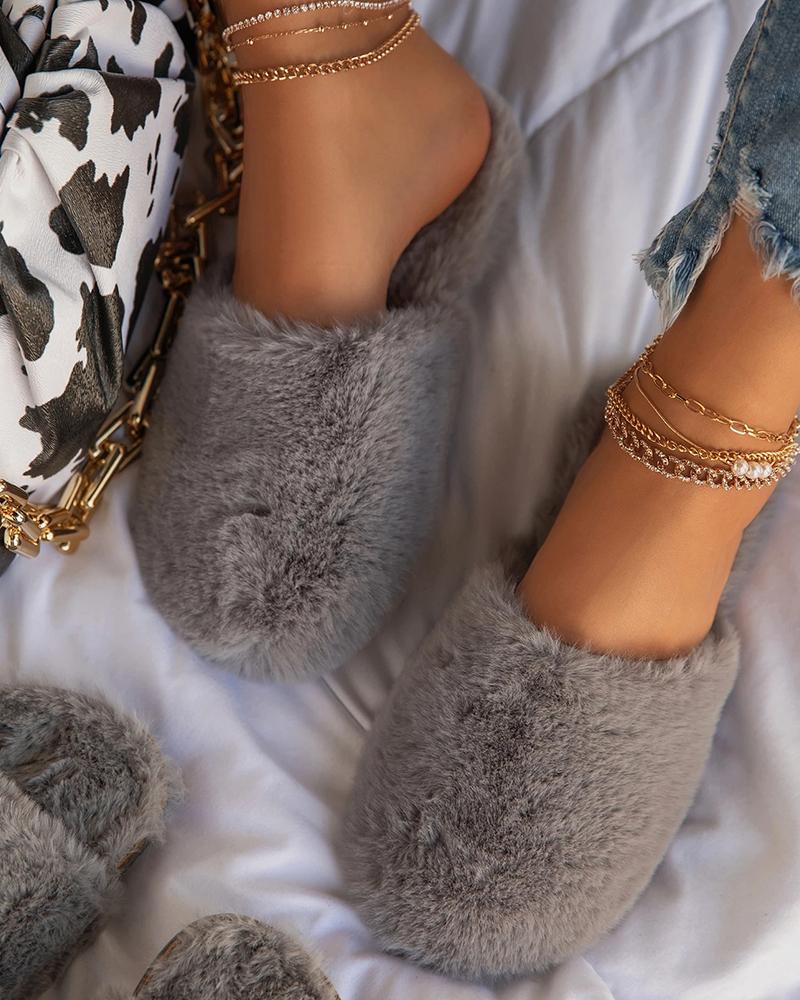 

Solid Color Round-toe Slippers, Gray