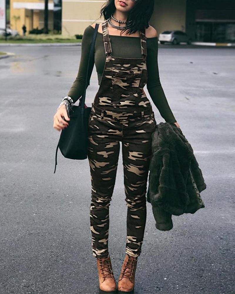 

Stylish Camouflage Pocket Front Overalls, Multicolor