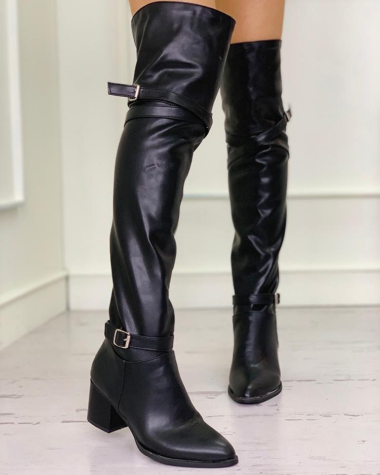 

Pointed Toe Over The Knee Chunky Heeled Boots