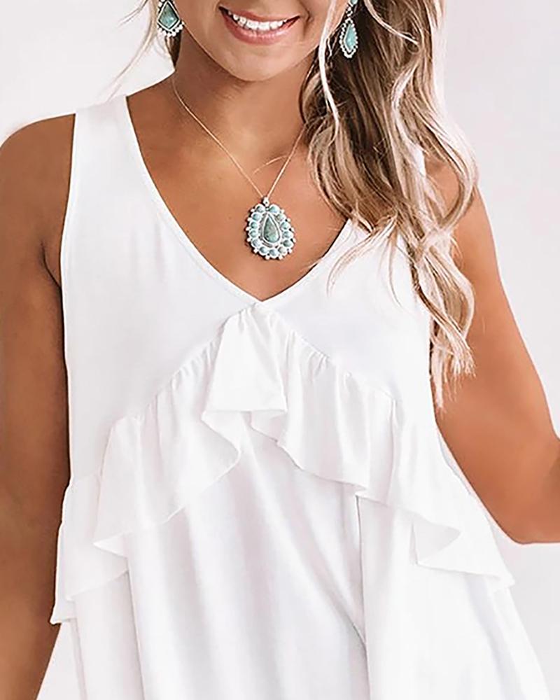 

Ruffles Trim Sleeveless Casual Top, White