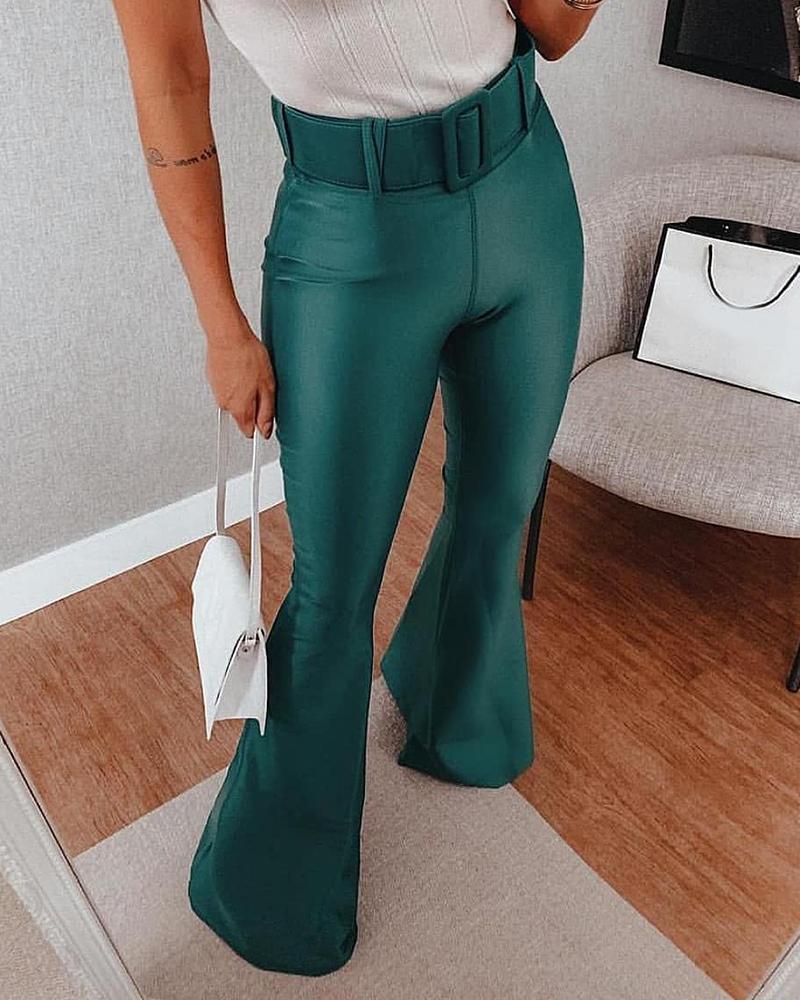 

Plain High Waist Skinny Bootcut Pants, Green