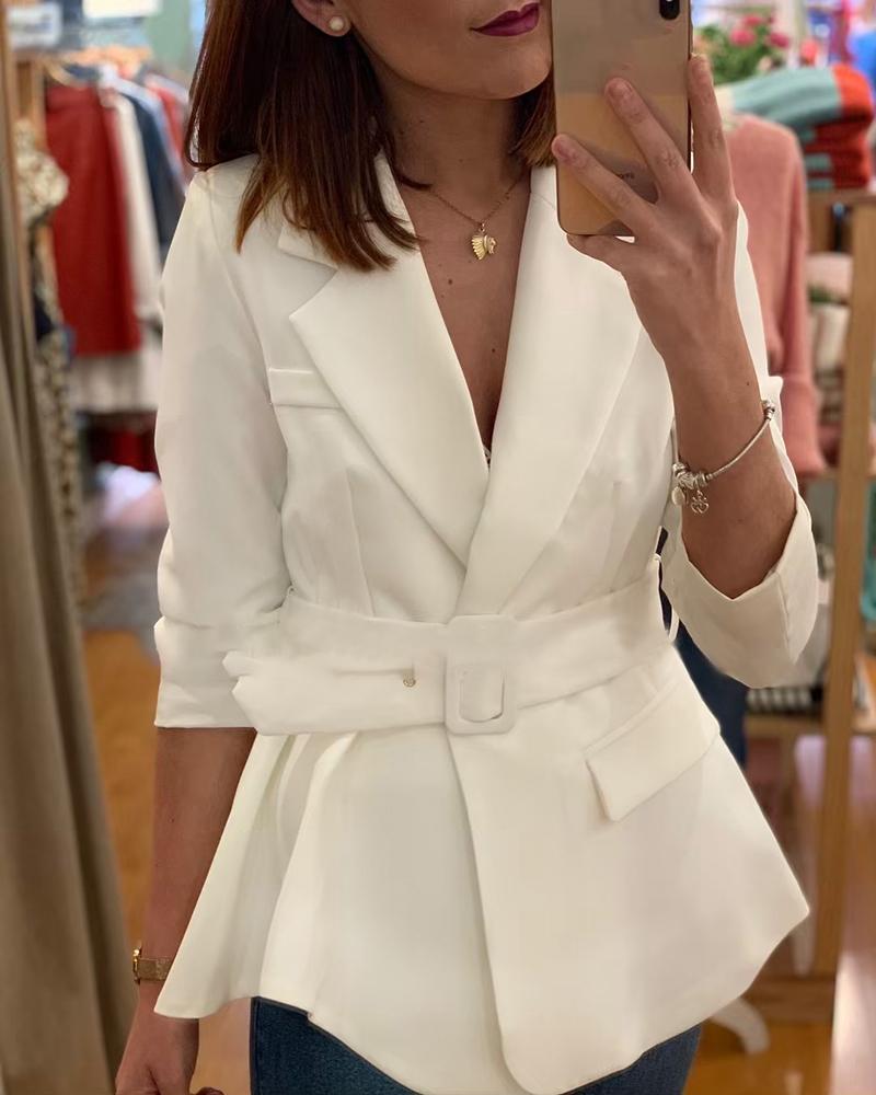 

Solid Long Sleeve Pocket Blazer Coat, White