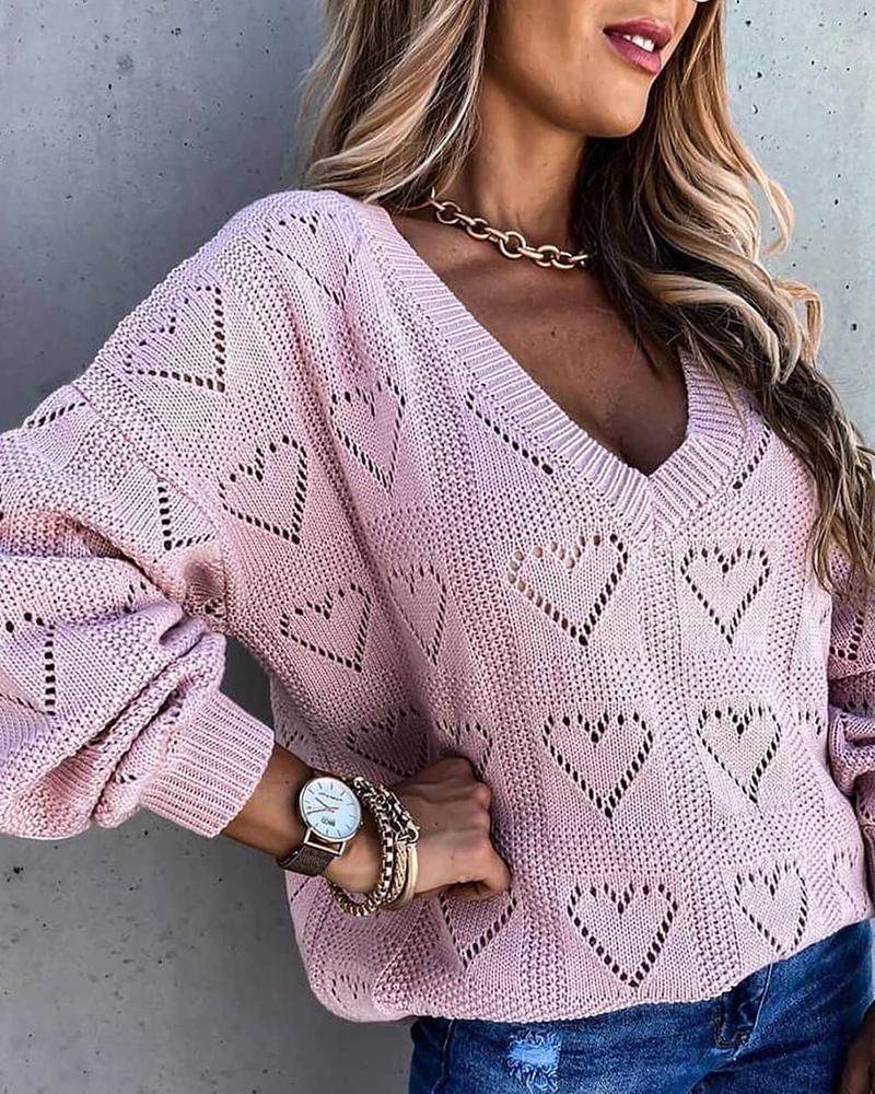 

Hollow Out Heart Pattern Sweater, Pink
