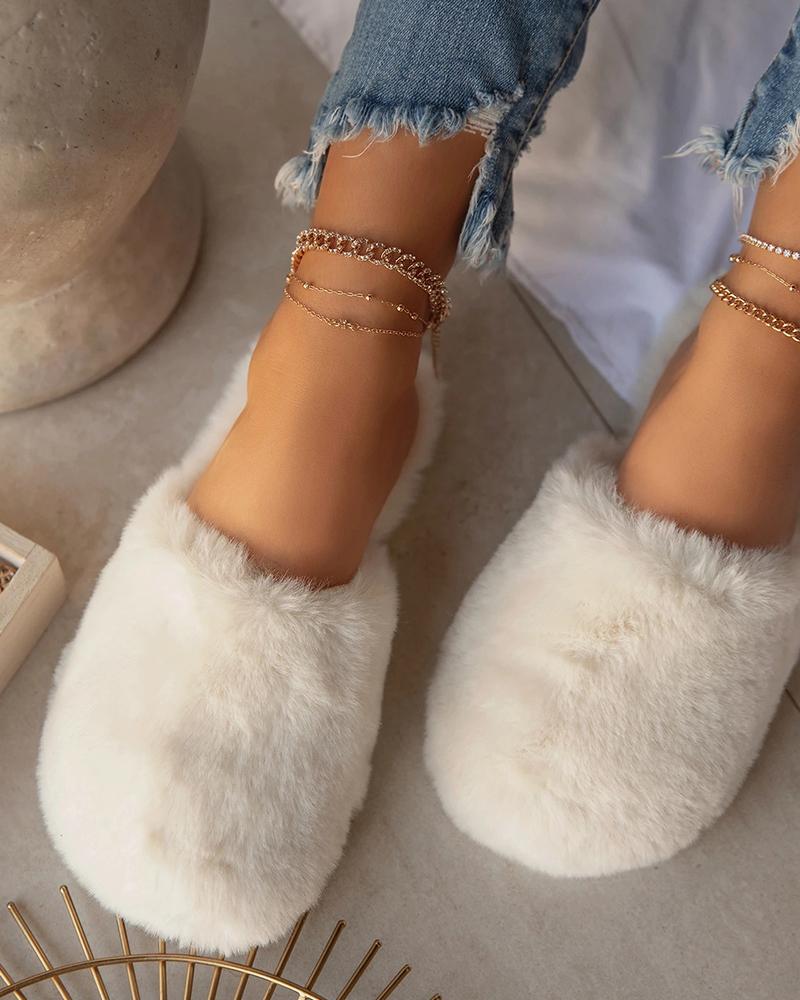 

Solid Color Round-toe Slippers, White