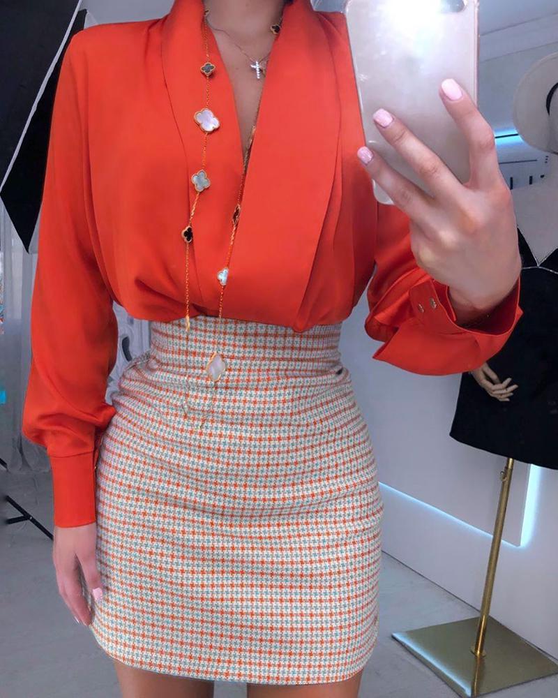 

Long Sleeve Top & Colroblock Skirt Set, Orange