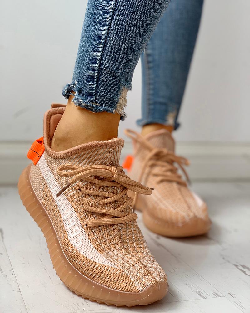 

Colorblock Breathable Lace-Up Casual Sneakers, Orange