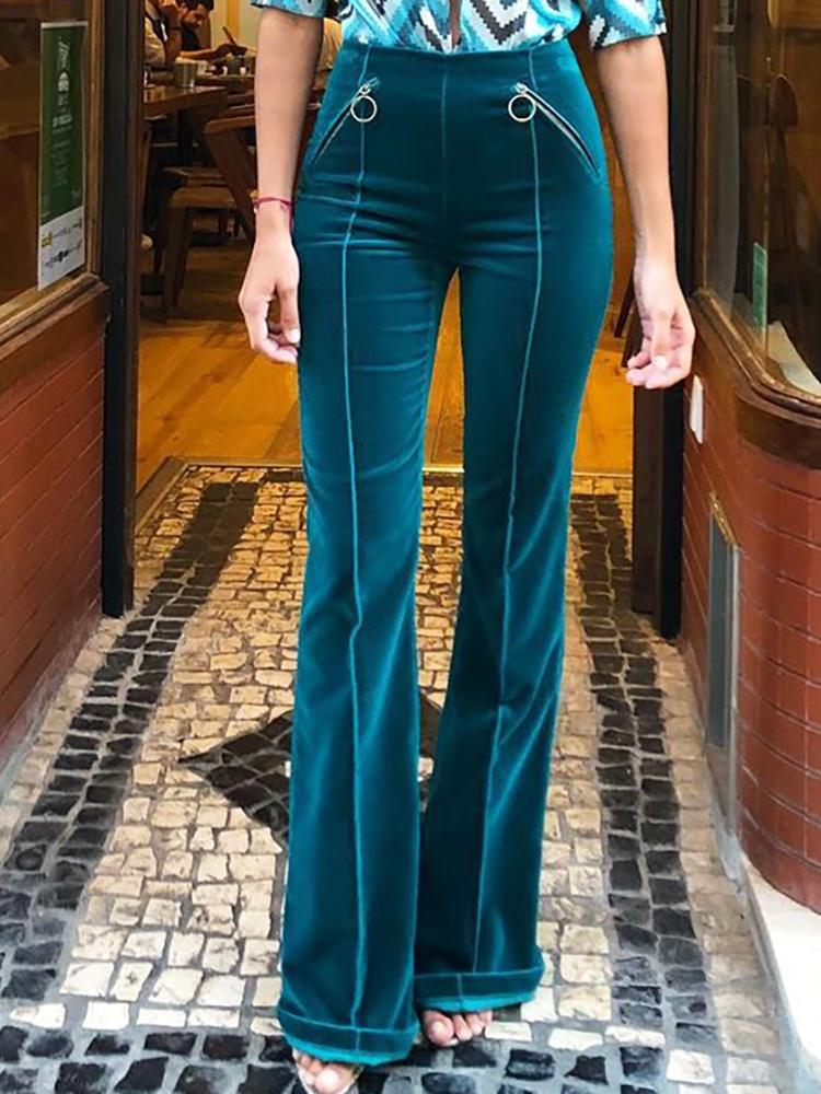 

Zip Design Flared Velvet Pants