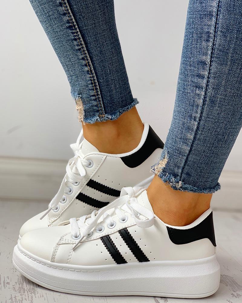 

Lace-Up Striped Muffin Casual Sneakers, Black