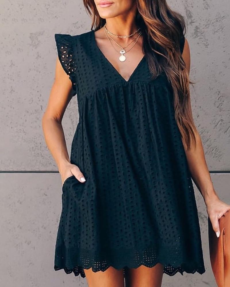 

Broderie Anglaise Ruffles Design Casual Dress, Black