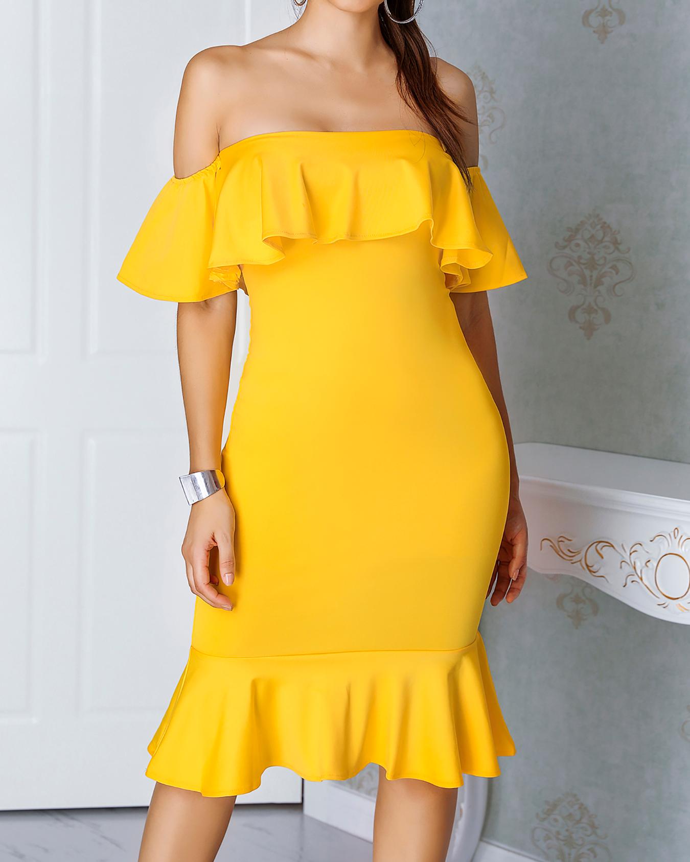 

Sexy Flared Off Shoulder Bodycon Dress