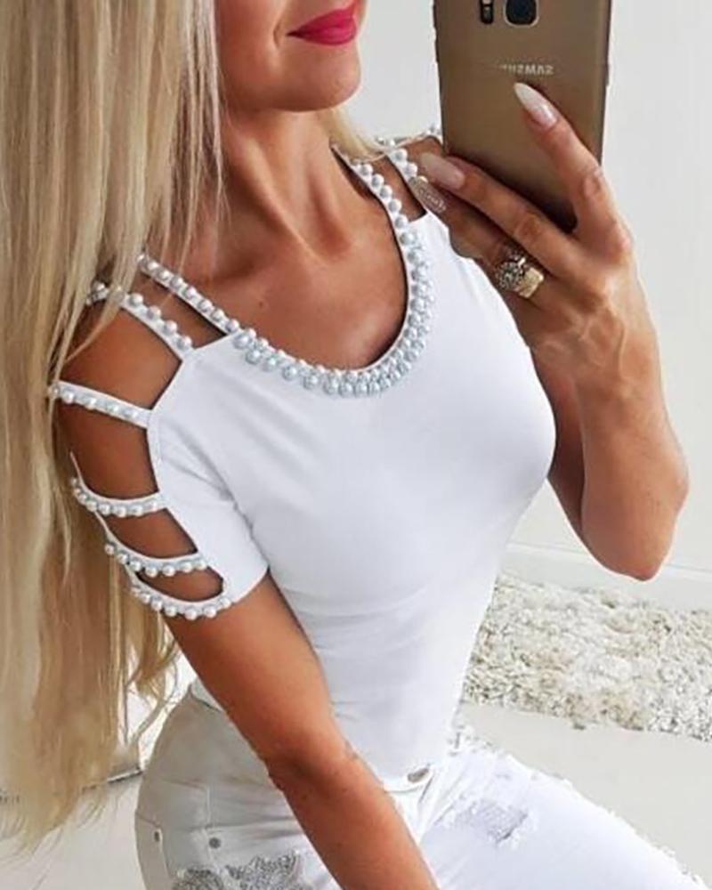 

Beaded Embellished Cold Shoulder Top, White