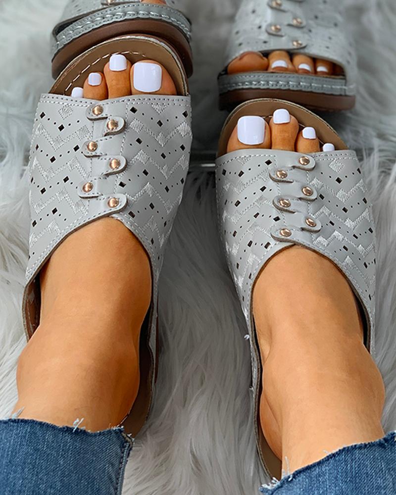 

Open Toe Hollow Out Flat Sandals, Gray