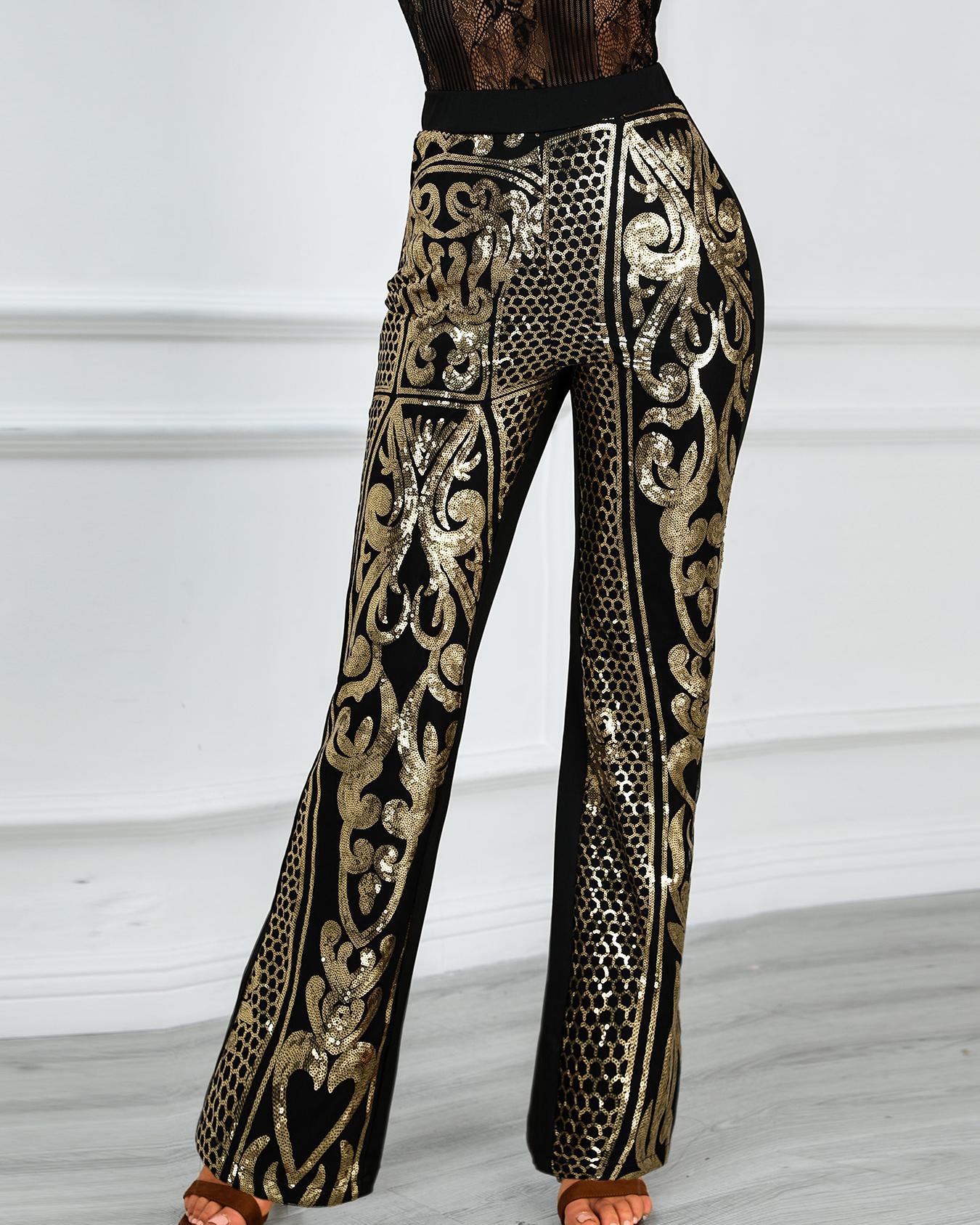 

Sequins Insert High Waist Flared Pants
