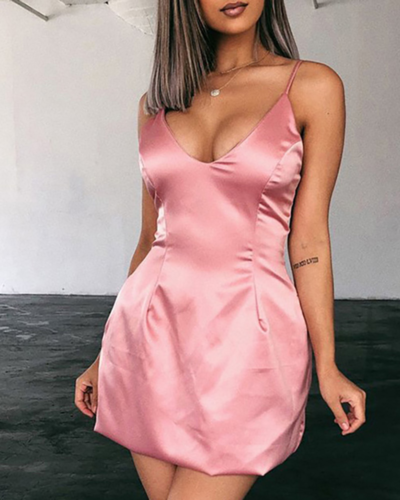 

Spaghetti Strap Zipper Back Mini Dress, Pink