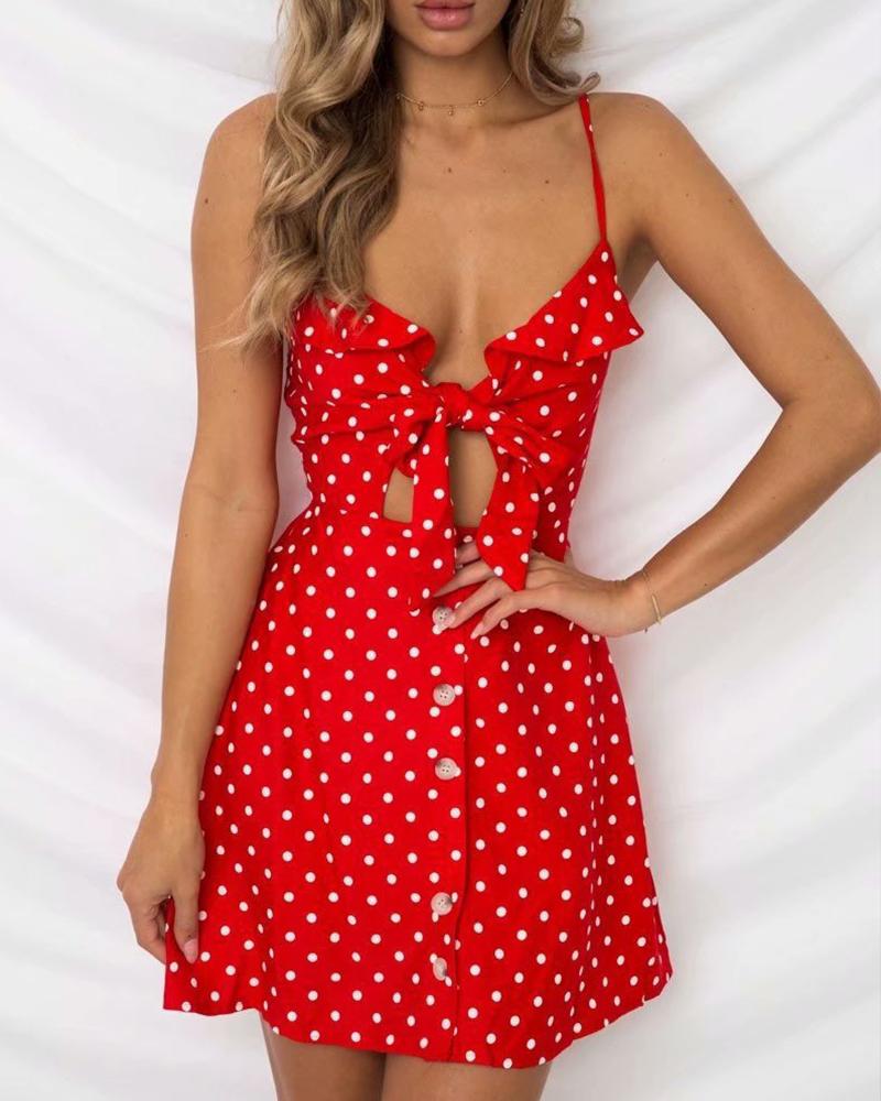 

Polka Dot Tie Front Mini Dress, Red