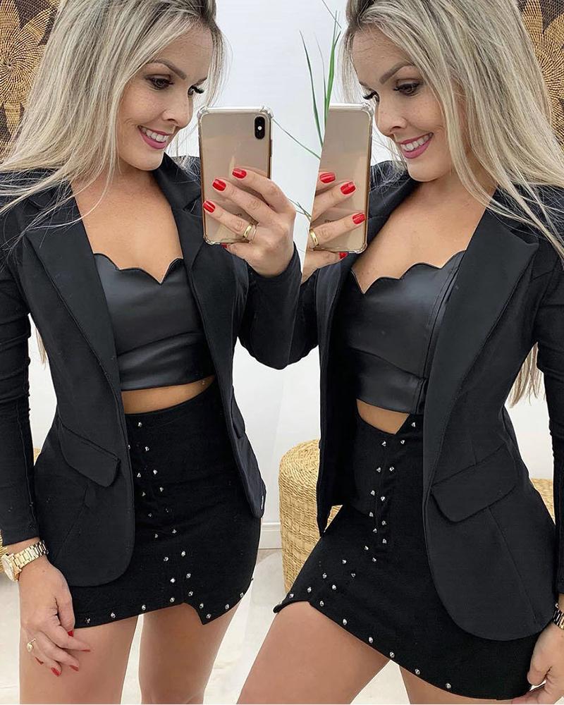 

Solid Long Sleeve Blazer Coat, Black