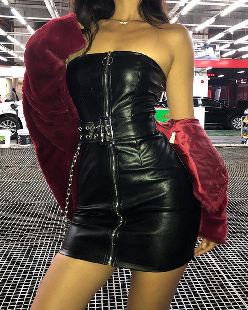 

Leatherette Black Zip Dress