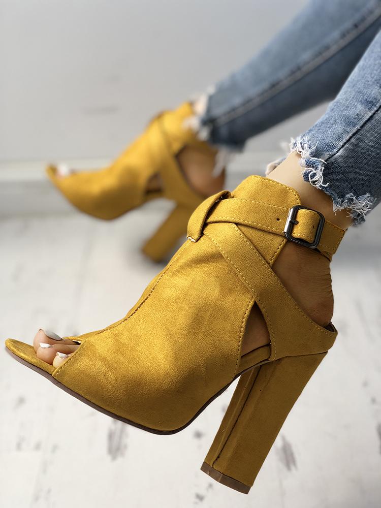 

Open Toe Slingback Chunky Heeled Pumps, Yellow