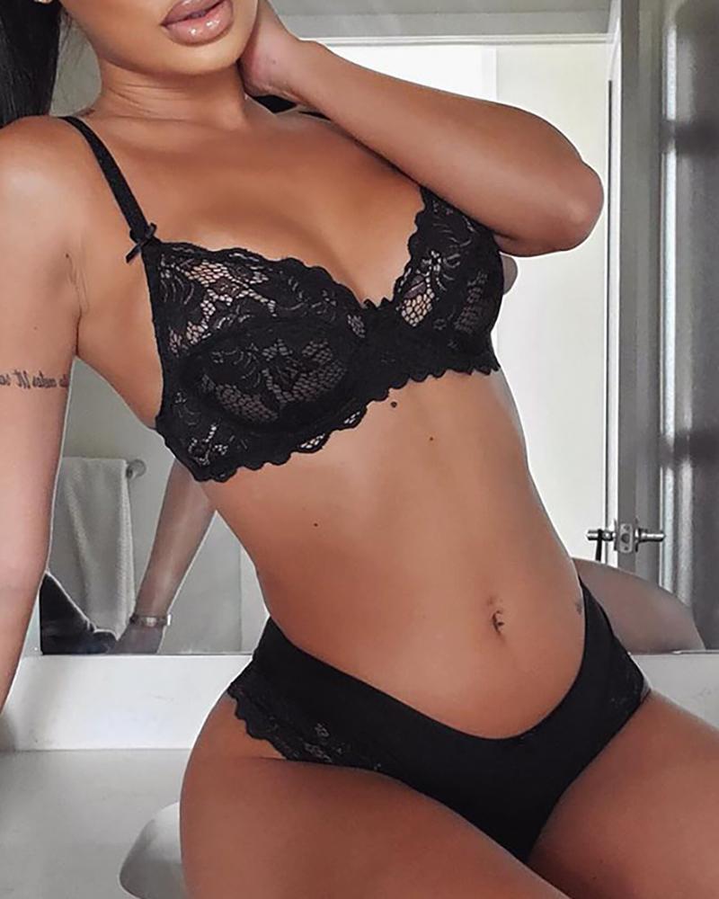 

Crochet Lace Lingerie Set, Black