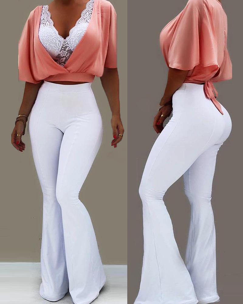 

Solid High Waist Bell-bottomed Pants
