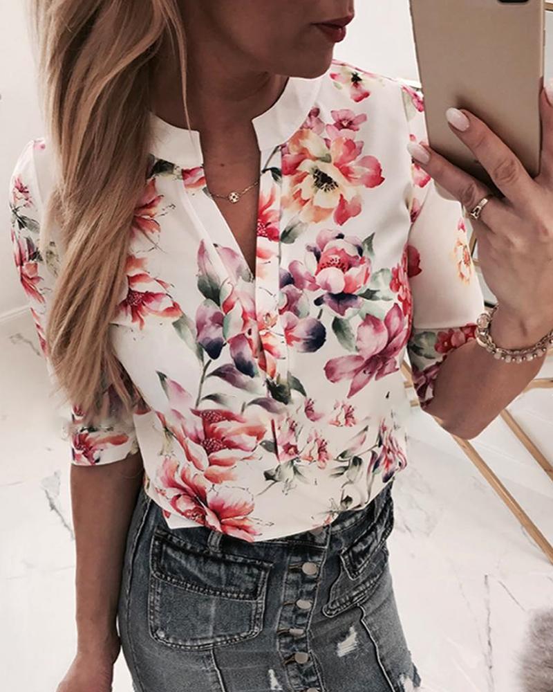 

Floral Print Half Sleeve Casual Shirt, Red