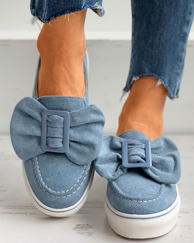 

Bowknot Decor Buckled Casual Shoes, Blue
