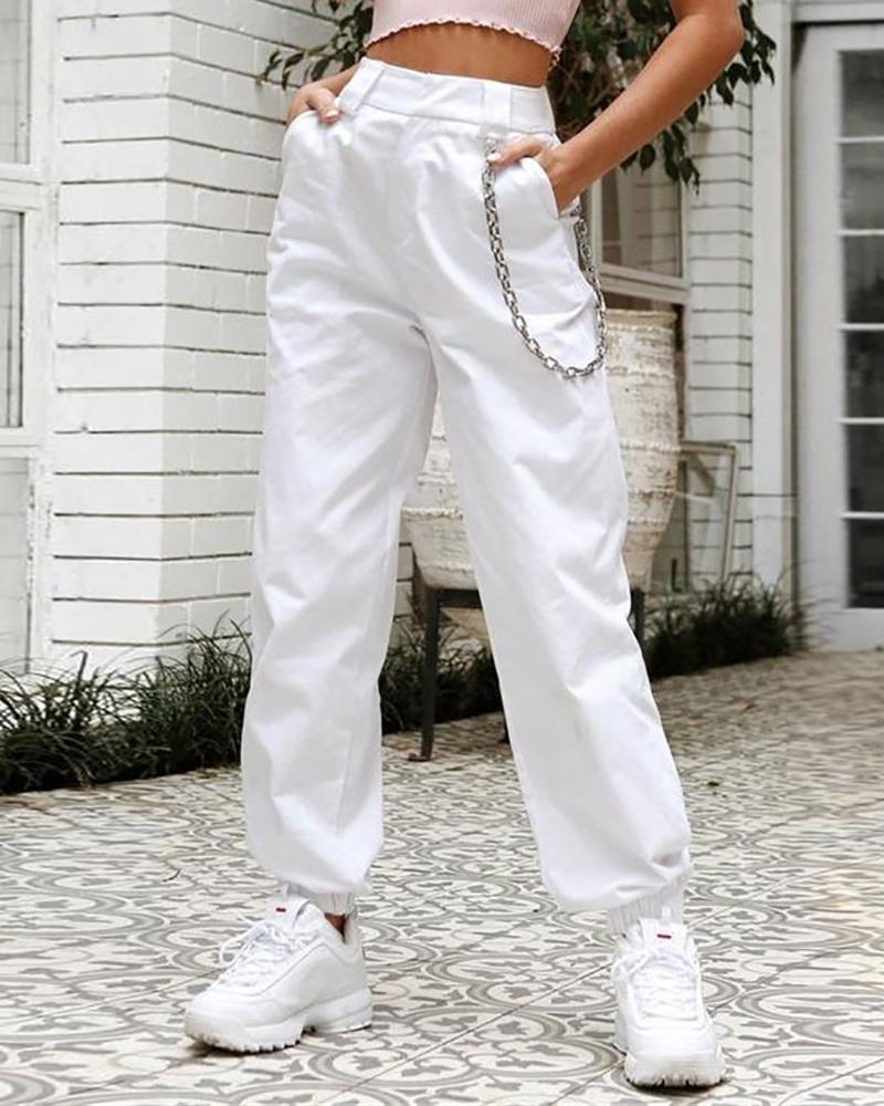 

Pocket Cuffed High Waist Pant, White