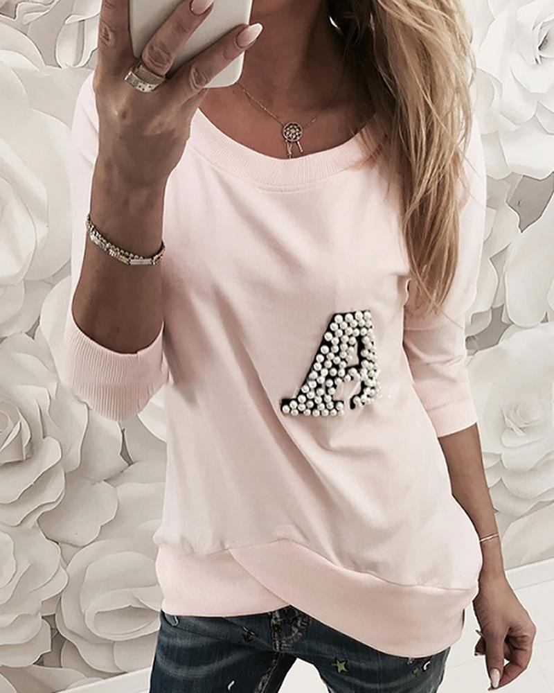 

Beaded Letter Pattern Round Neck Casual Sweatshirt