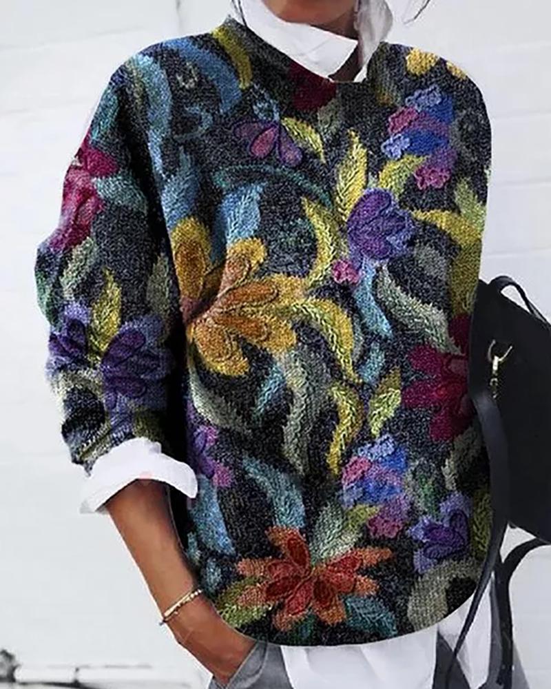 

Floral Pattern Colorblock Sweatshirt, Multicolor