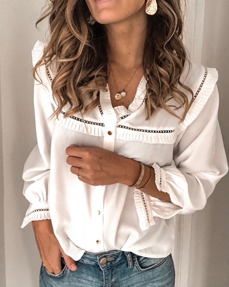 

Button-Up Ruffle Blouse, White