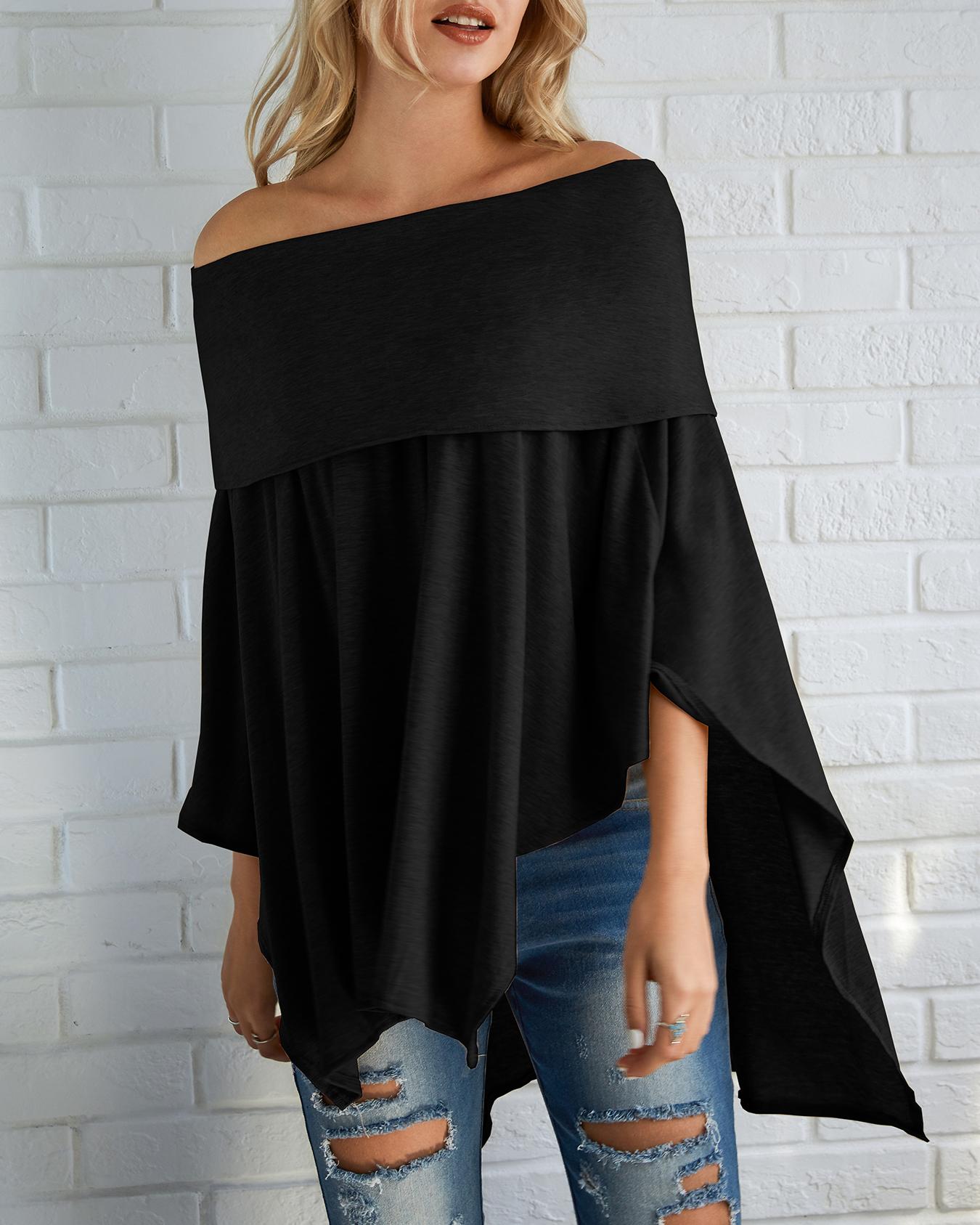 

Irregular Off Shoulder Dip Hem Casual Blouse
