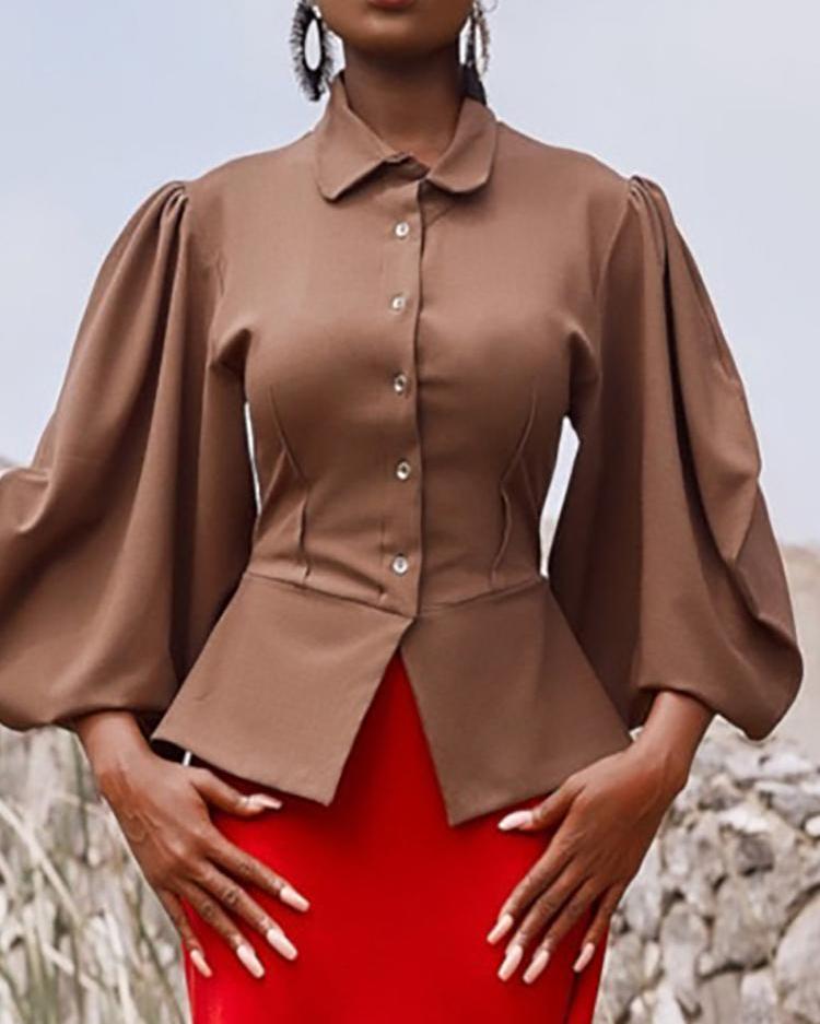 

Single Breasted Balloon Sleeve Blouse