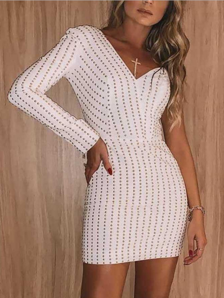 

One Shoulder Rivets Embellished Bodycon Dress